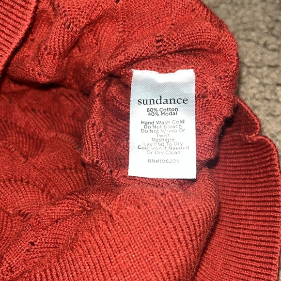 Sundance Frances Ruffle Turtleneck Sweater Scallop Pointelle Knit Rust Orange M - Picture 8 of 8
